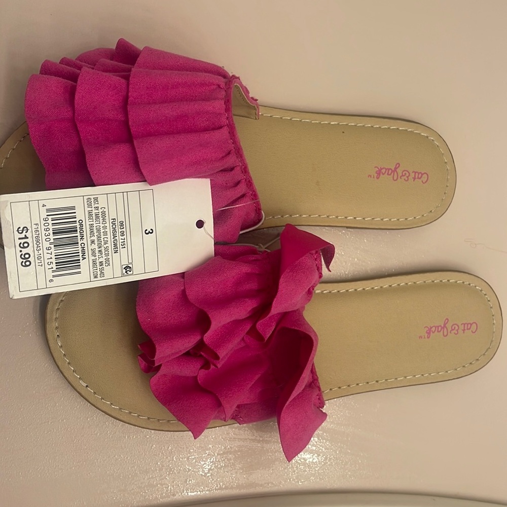 Cute Fuchsia Pink ruffled  slides